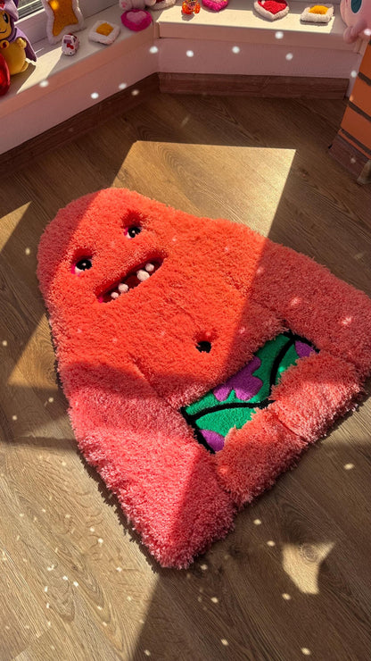 Handmade tufted 3D rug – Orange Puffy Monster design, perfect for home decor