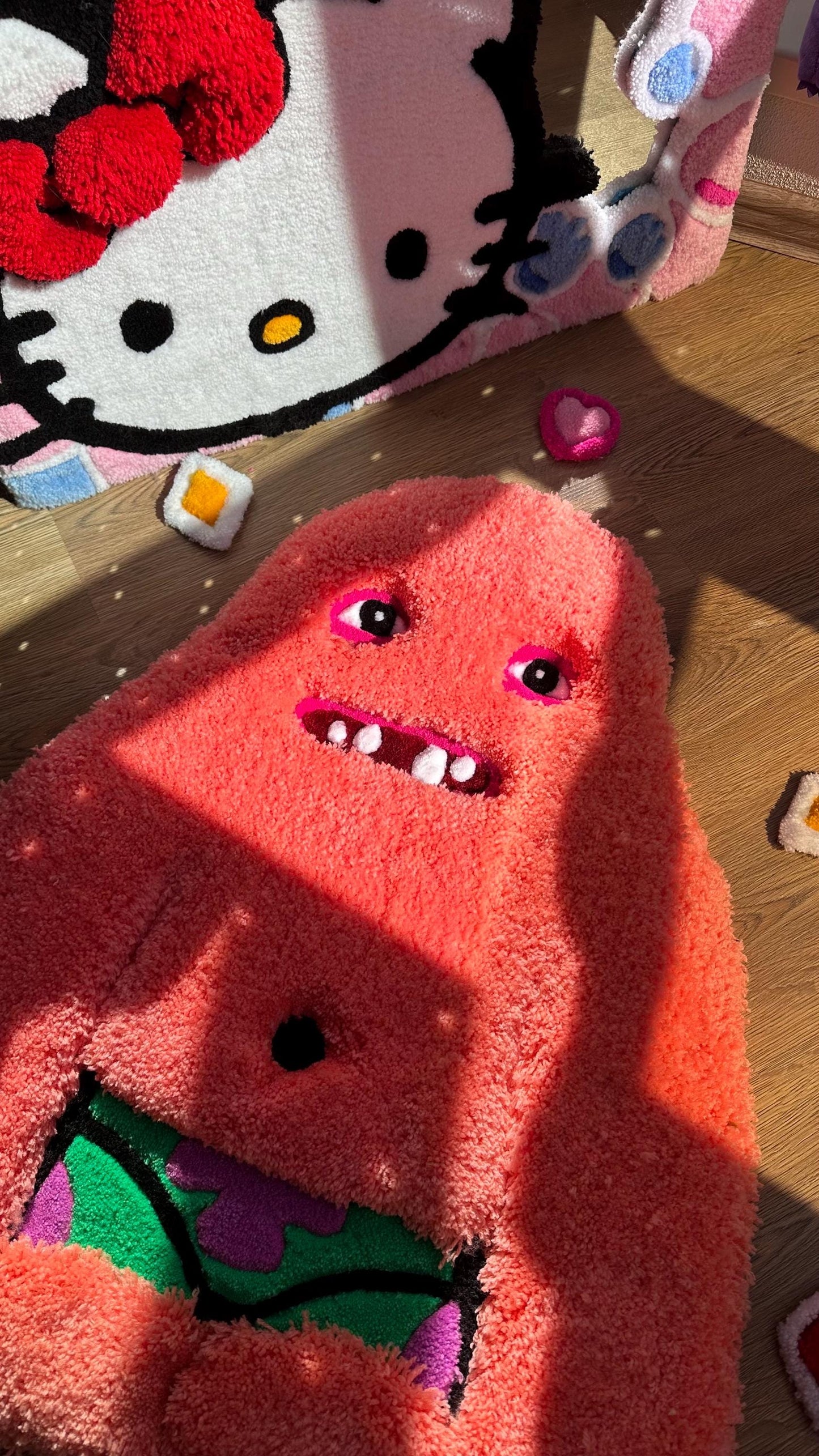 Handmade tufted 3D rug – Orange Puffy Monster design, perfect for home decor
