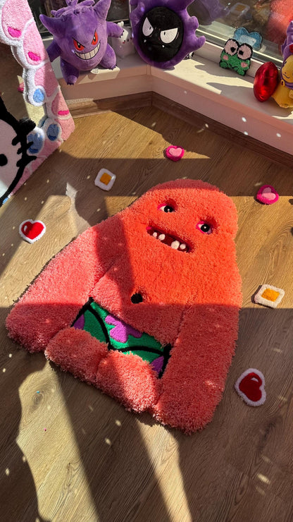 Handmade tufted 3D rug – Orange Puffy Monster design, perfect for home decor