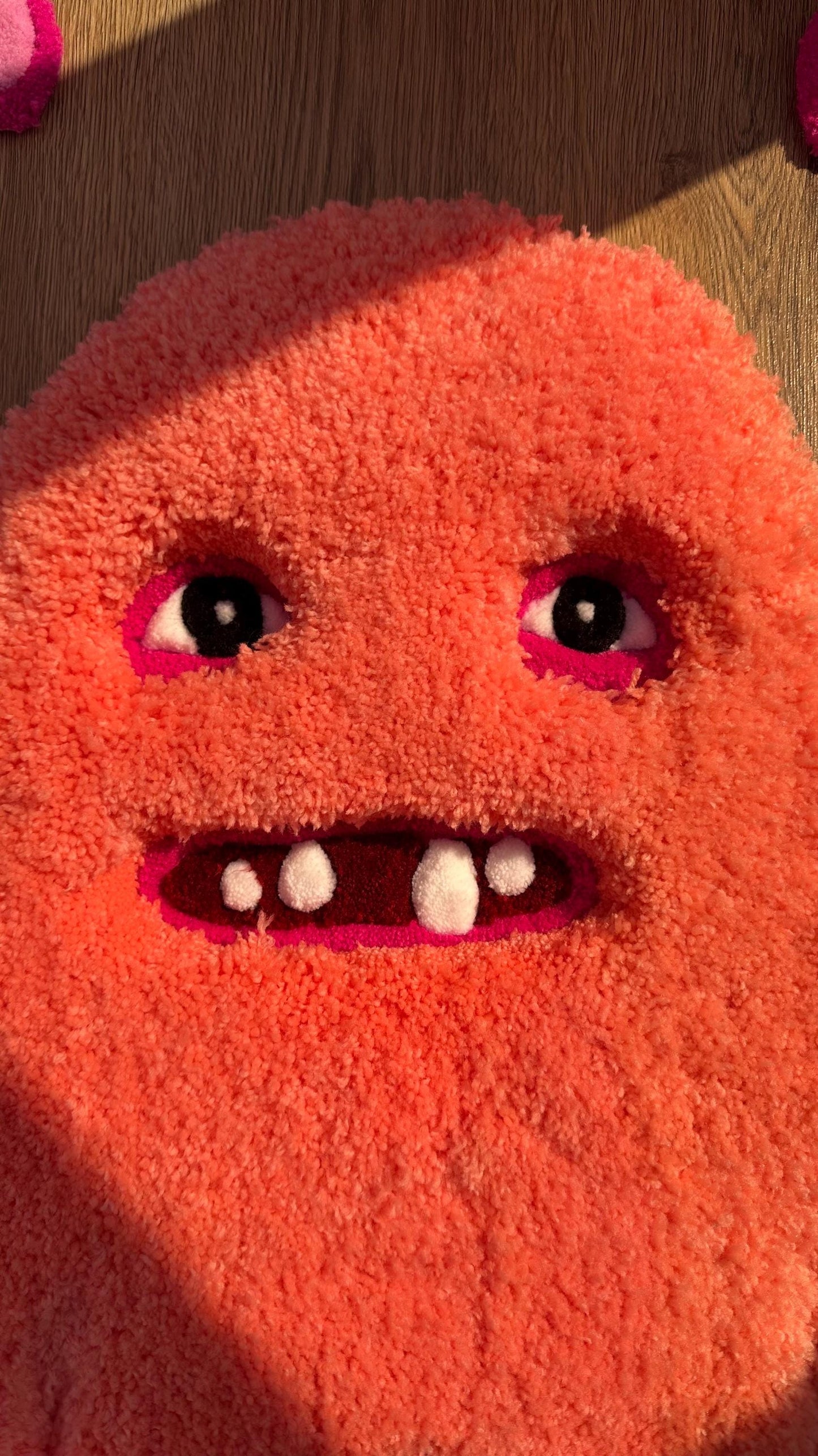 Handmade tufted 3D rug – Orange Puffy Monster design, perfect for home decor