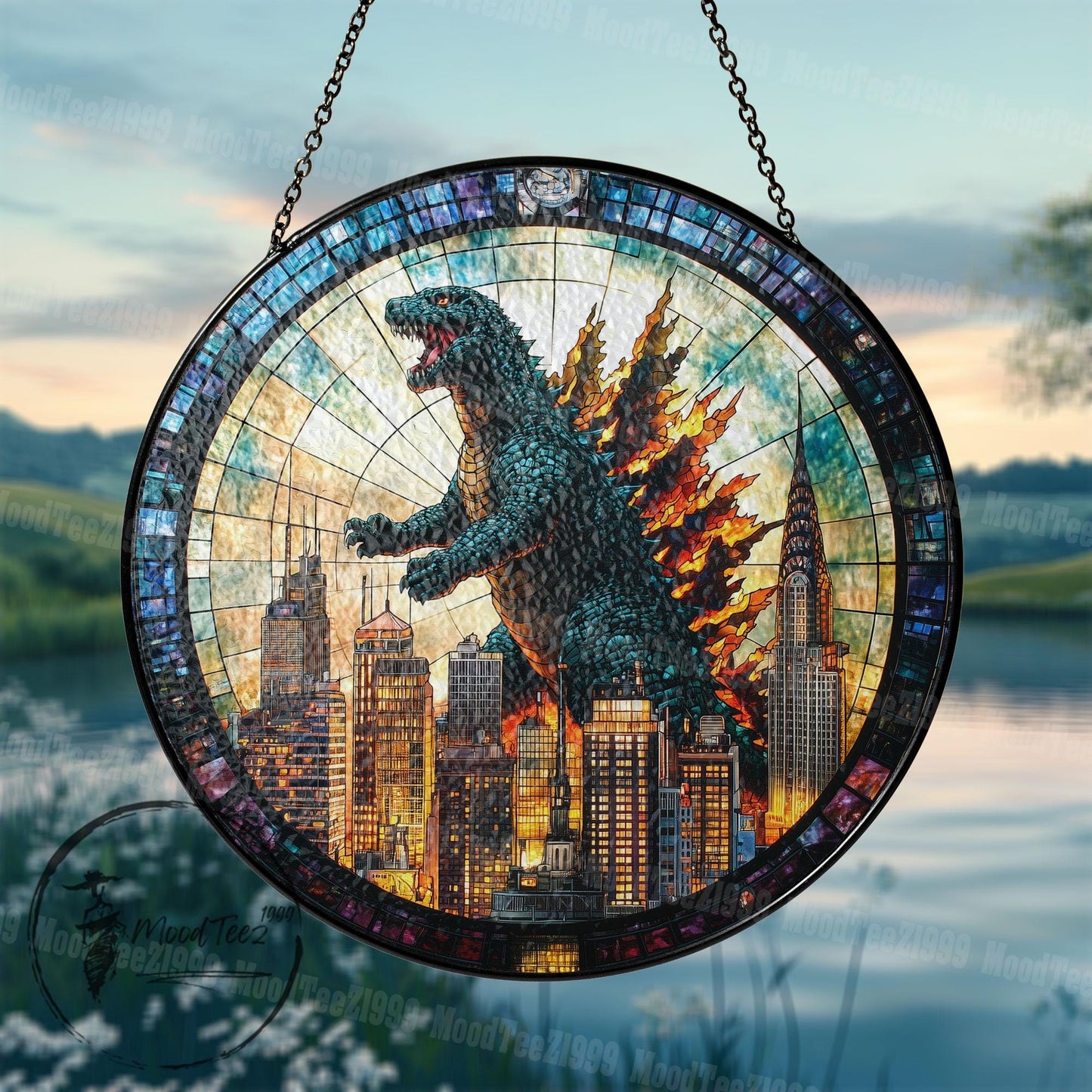 Godzila Stained Glass Hanging – Unique Godzila Art, Stained Glass Godzila Decoration, Window Lover's Gift, Home or Office Hanging Decor