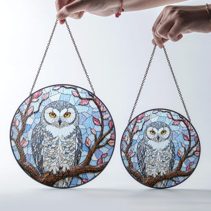 Stained Glass Owl Tree Branch Suncatcher Window Hanging Nature Decor Gift for Bird Lover