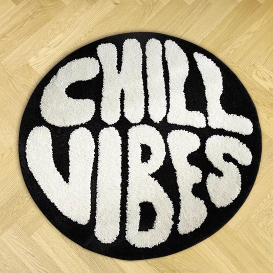 Chill Vibes Rug, Living Room Rug, Area Rug, Black And White Round Rug, Round Rug