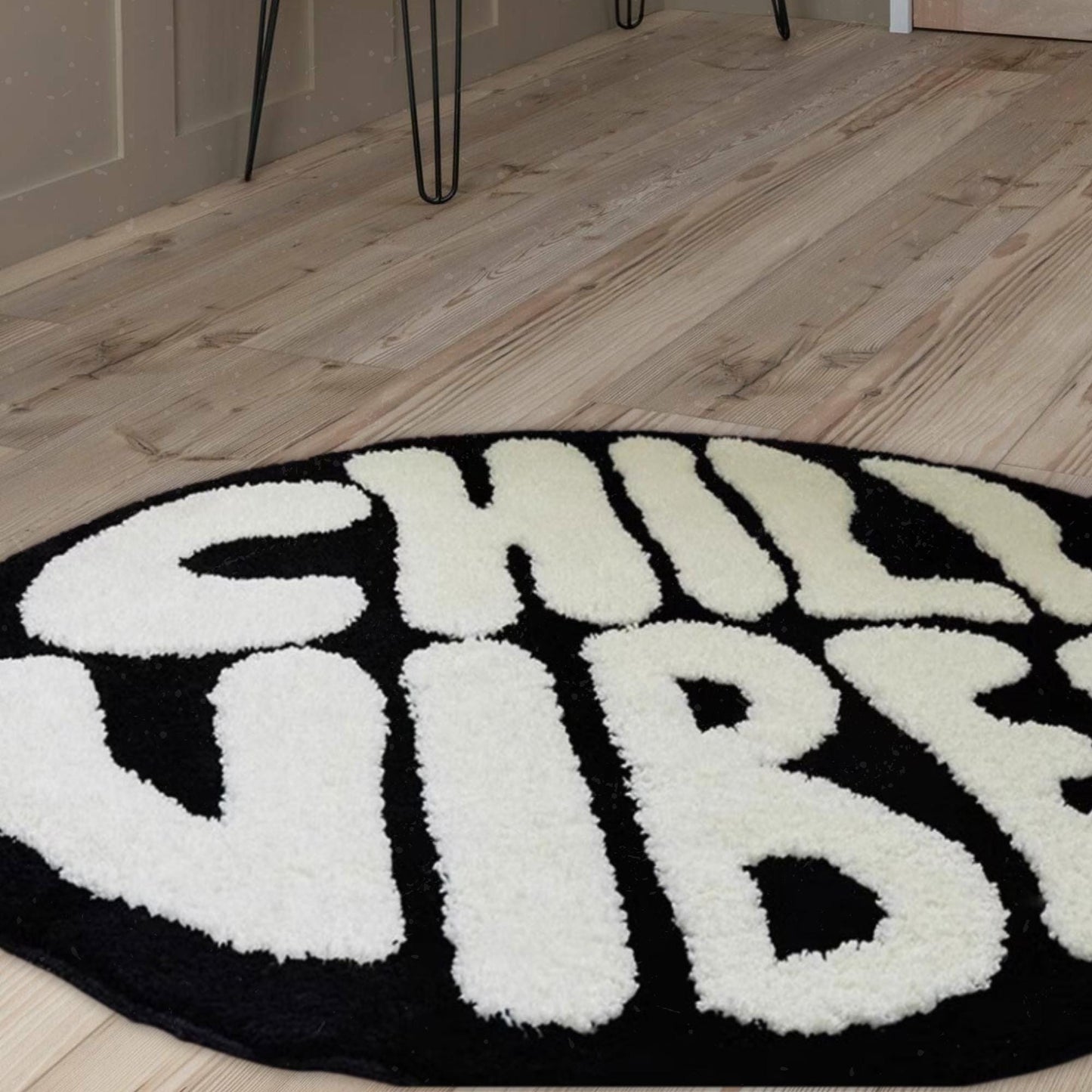 Chill Vibes Rug, Living Room Rug, Area Rug, Black And White Round Rug, Round Rug