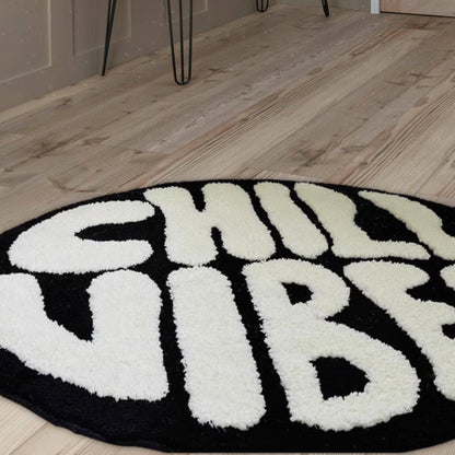 Chill Vibes Rug, Living Room Rug, Area Rug, Black And White Round Rug, Round Rug