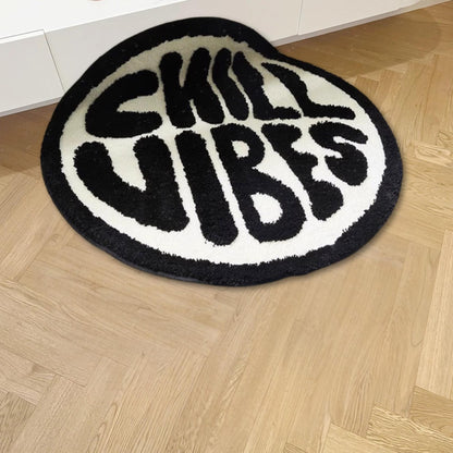 Chill Vibes Rug, Living Room Rug, Area Rug, Black And White Round Rug, Round Rug