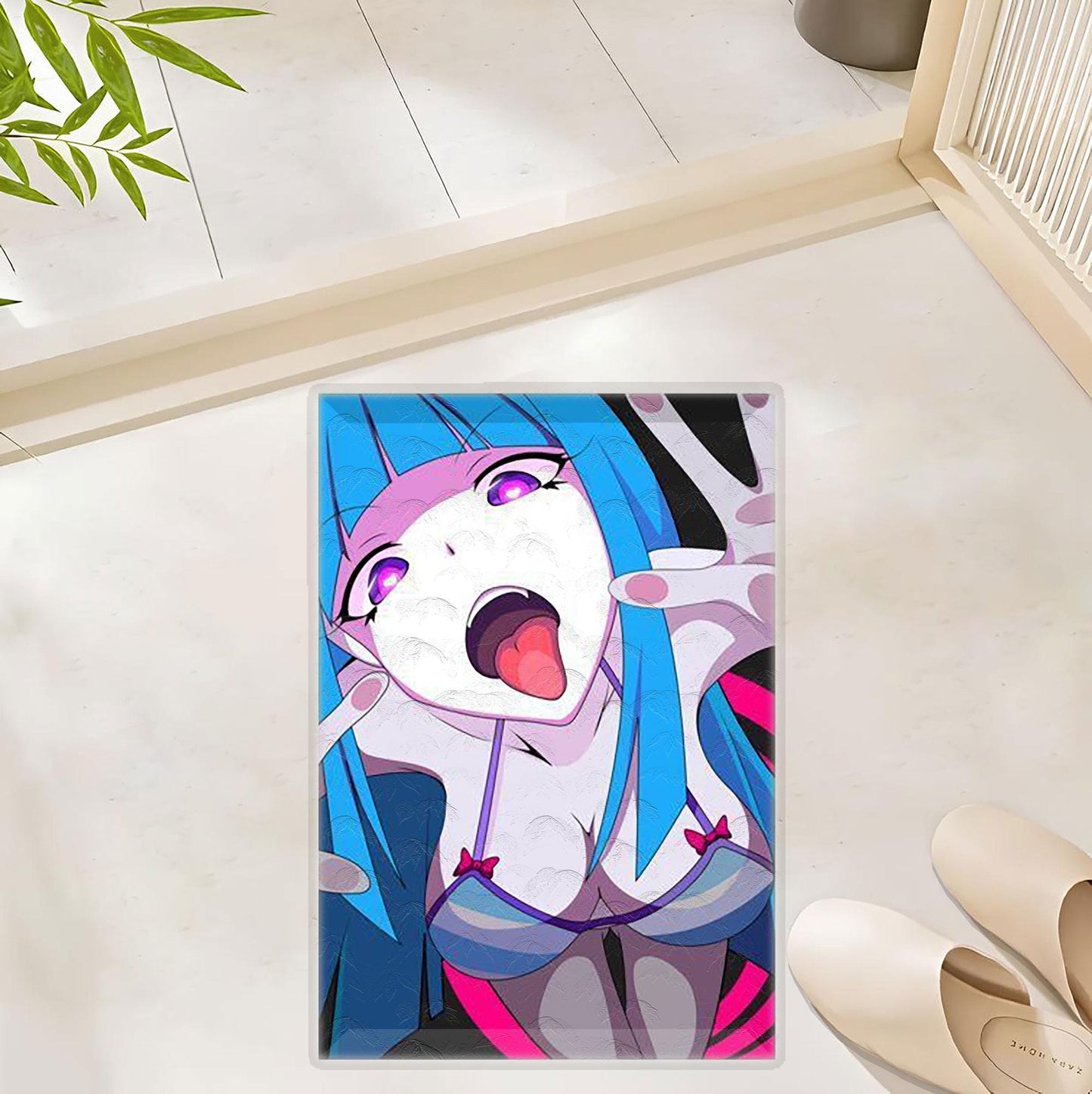 Edgy,Cute Anime Waifu Floor Rug – Ideal for Bedrooms & Gaming Rooms Polyester Rug