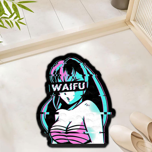 Edgy,Cute Anime Waifu Floor Rug – Ideal for Bedrooms & Gaming Rooms Polyester Rug
