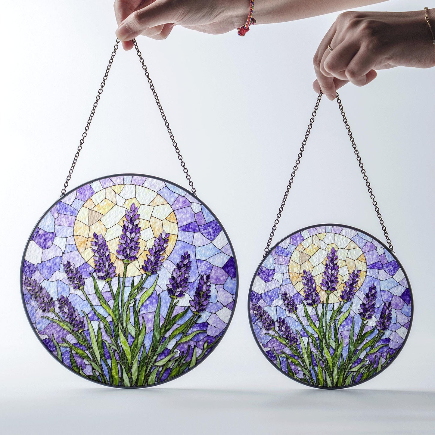 Lavender flower field glass suncatcher handmade window decor gift for garden lover