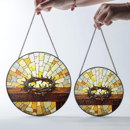 crown of thorns cross window art christian stained glass suncatcher gift for faithful dad