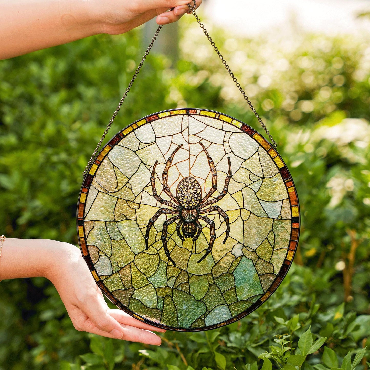 spider stained glass art suncatcher gothic window decor gift for halloween lover