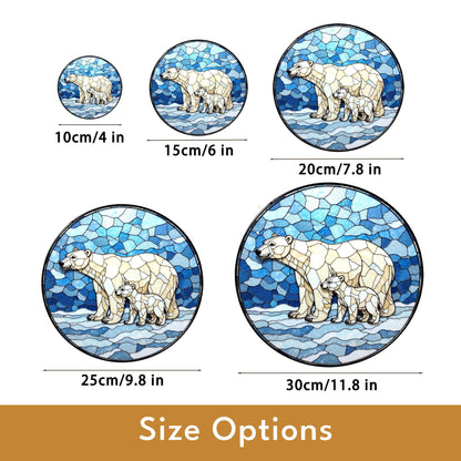 Polar Bear and Cub Art Glass Suncatcher Round Window Decor Gift for Wildlife Lover
