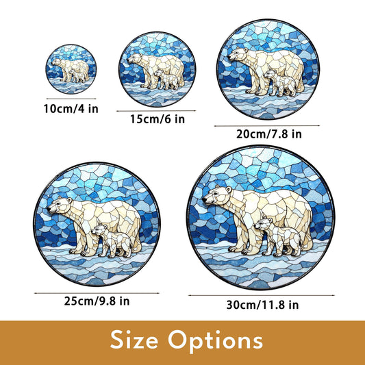 Polar Bear and Cub Art Glass Suncatcher Round Window Decor Gift for Wildlife Lover