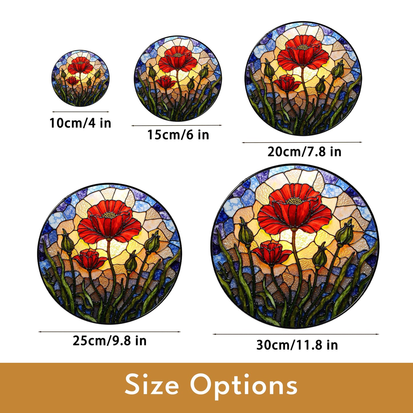 Vibrant red poppy flower field round suncatcher window decor gift for garden lovers