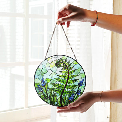Fern Spiral Forest Plant Art Round Suncatcher Nature Window Decor Gift for Nature Lover