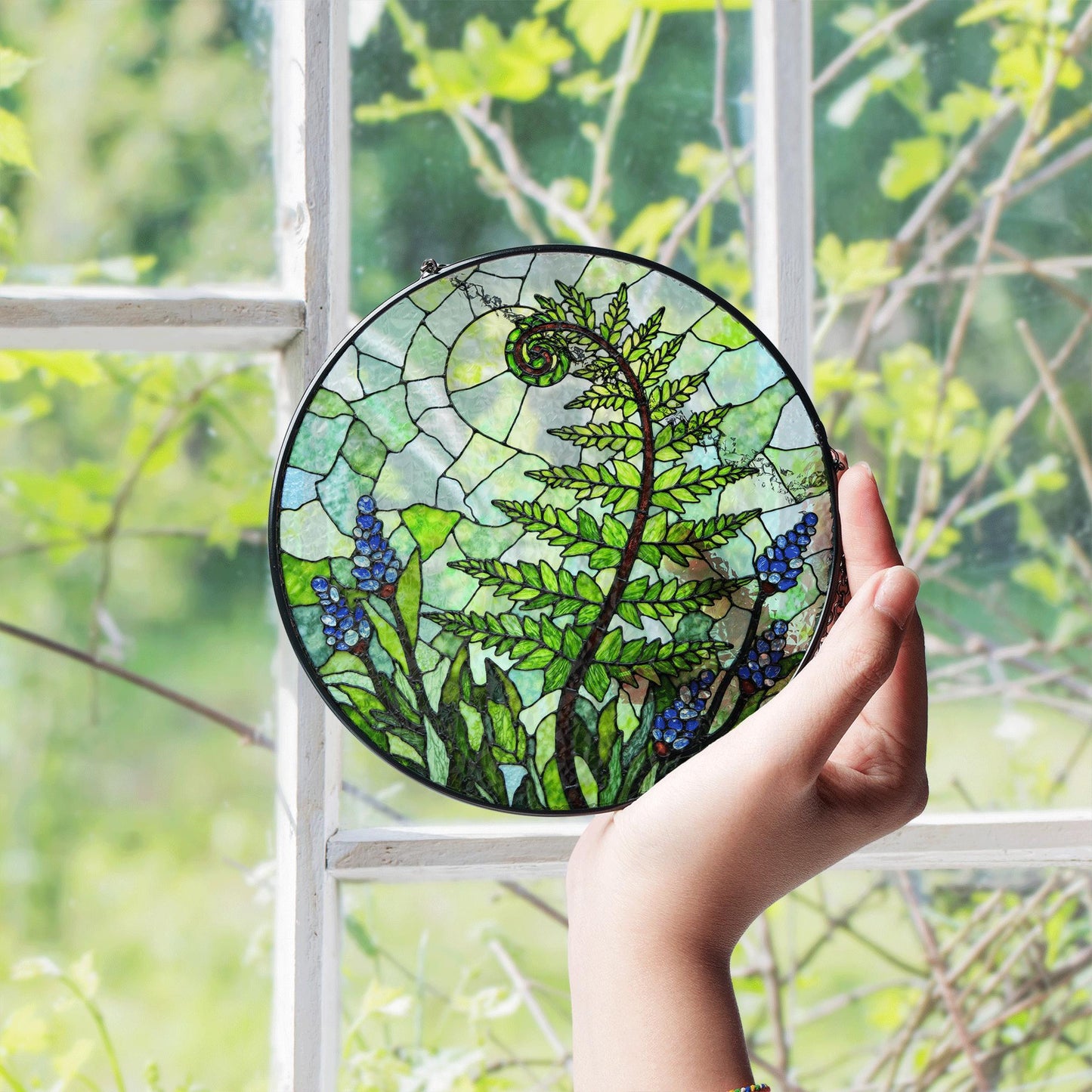 Fern Spiral Forest Plant Art Round Suncatcher Nature Window Decor Gift for Nature Lover