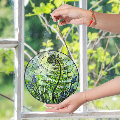 Fern Spiral Forest Plant Art Round Suncatcher Nature Window Decor Gift for Nature Lover