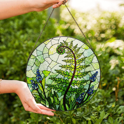 Fern Spiral Forest Plant Art Round Suncatcher Nature Window Decor Gift for Nature Lover