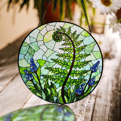 Fern Spiral Forest Plant Art Round Suncatcher Nature Window Decor Gift for Nature Lover