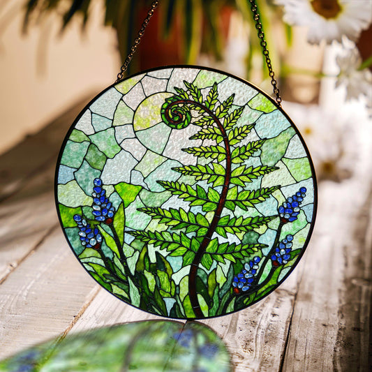 Fern Spiral Forest Plant Art Round Suncatcher Nature Window Decor Gift for Nature Lover