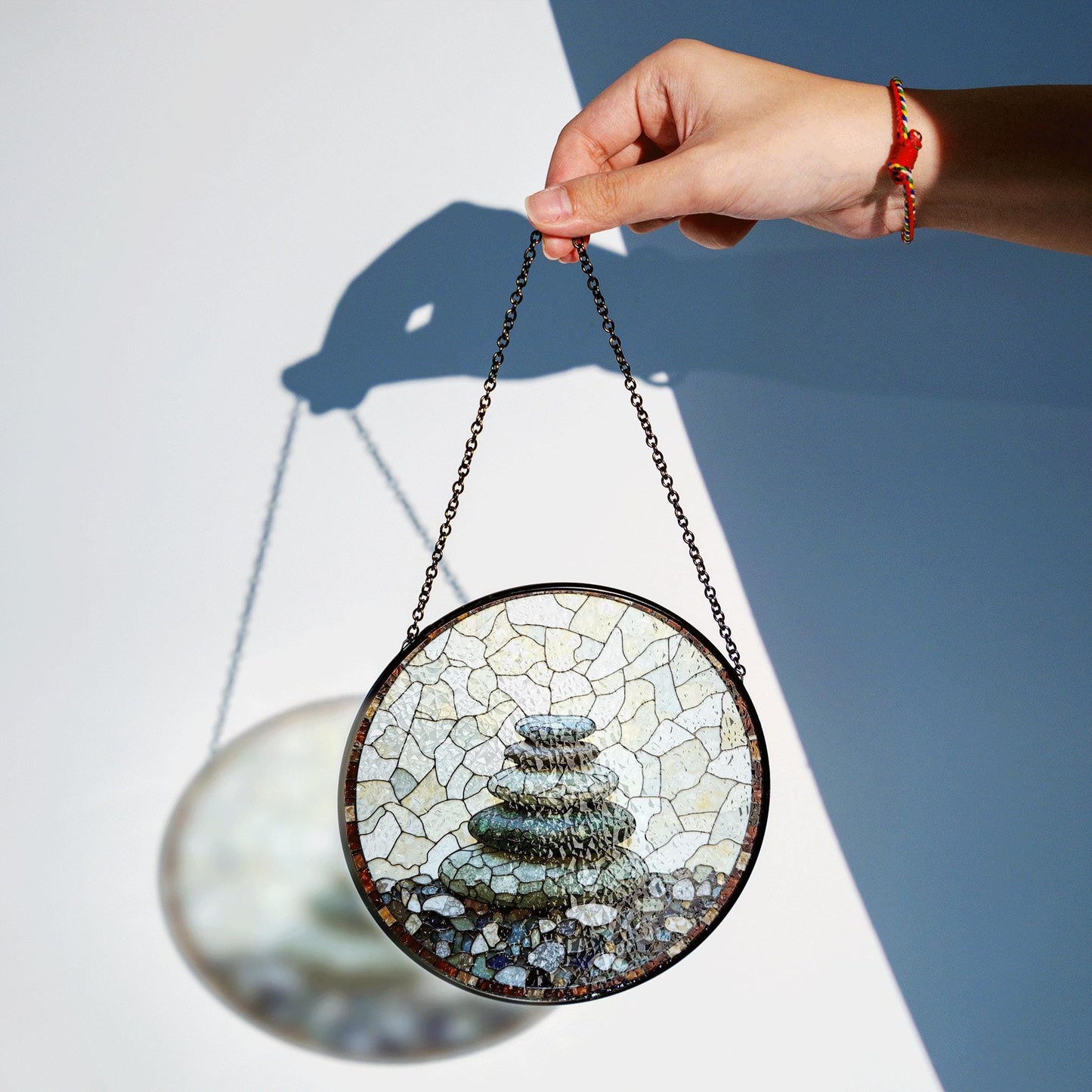 Zen rock stack art round suncatcher window hanging gift for him her