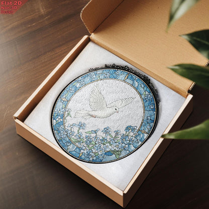 Dove and Forget Me Not Flowers Stained Glass Suncatcher, Dove and Forget Me Not Window Hanging, Elegant Home Décor, Peaceful Memorial Gift