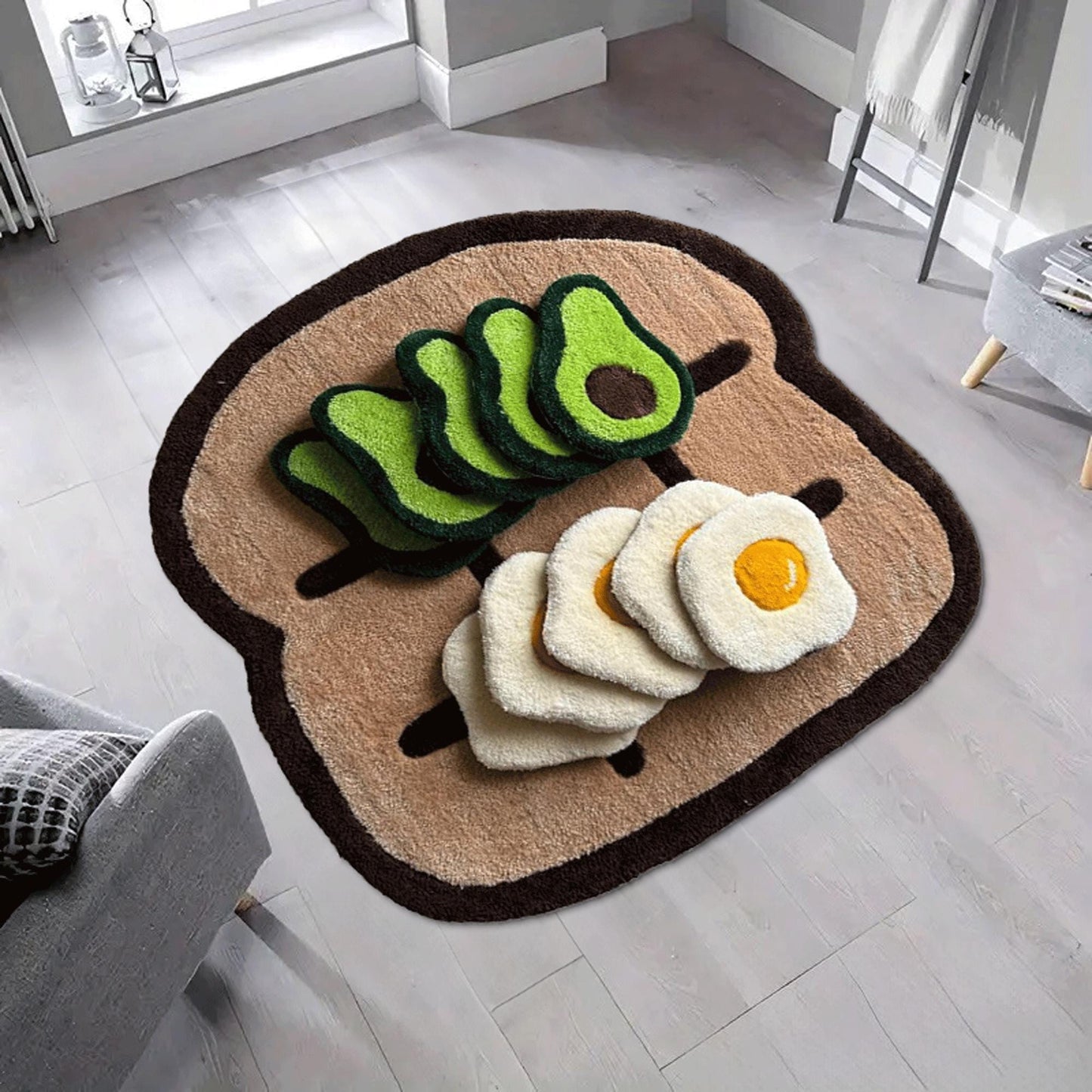 Anime breakfast rug, toasted rug, Anime Rug,egg and avo on toast,my take on tic tac toe, Anime Lover Gift Rug Japan Anime Pattern,custom rug