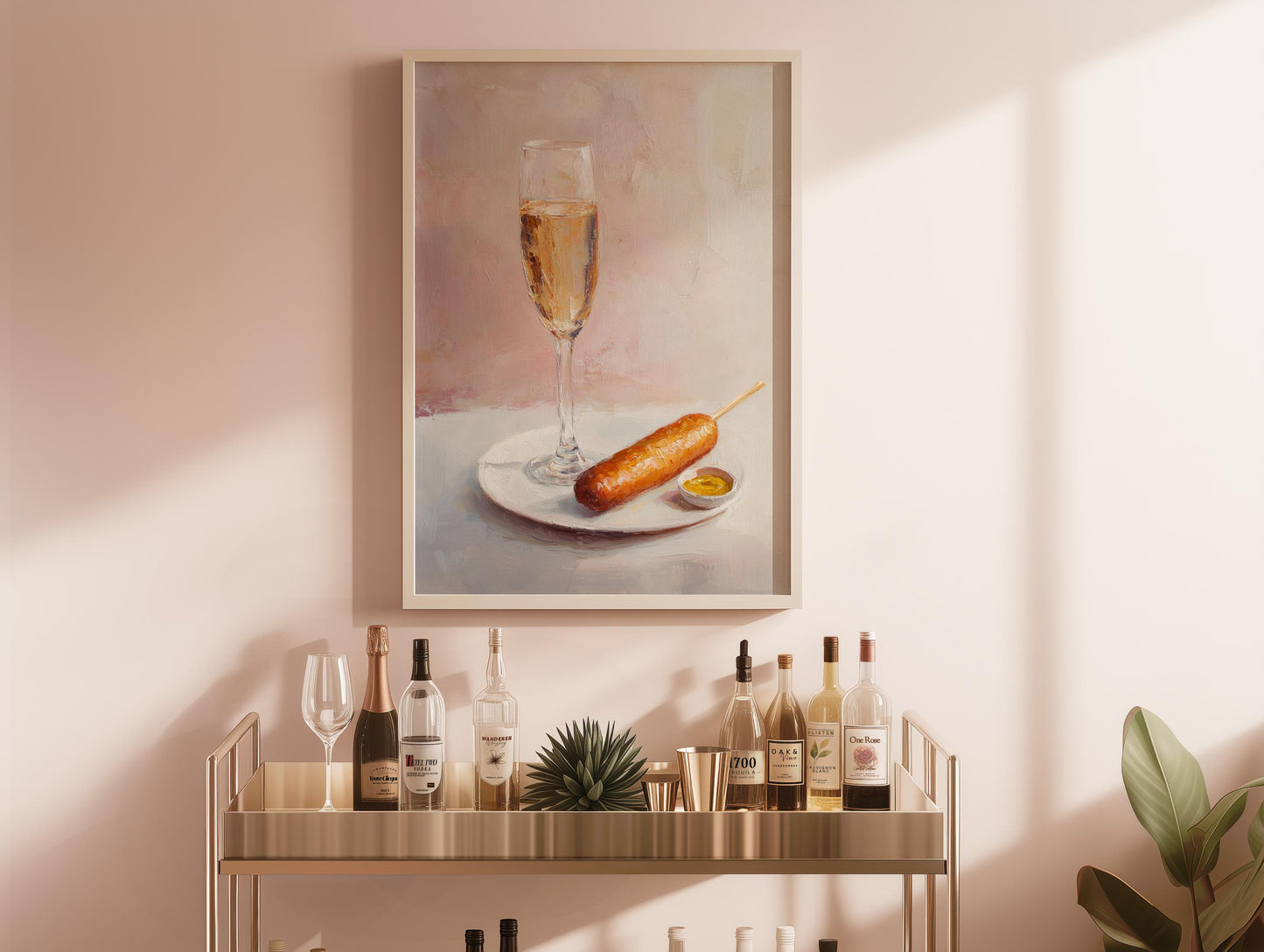 Corndog and Champagne Art Print: Quirky Bar Cart Decor
