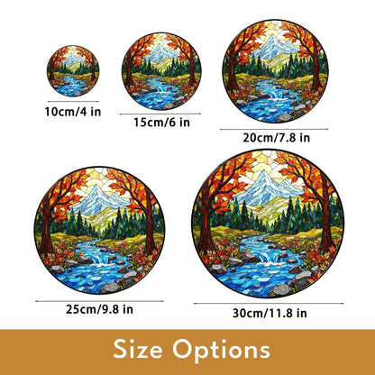 Autumn forest stream suncatcher stained glass mountain river panel gift for outdoor nature lover