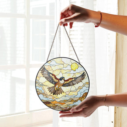 Flying hawk under sun stained glass bird suncatcher gift for dad