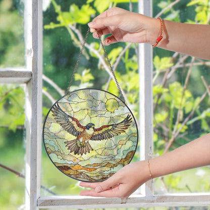Flying hawk under sun stained glass bird suncatcher gift for dad