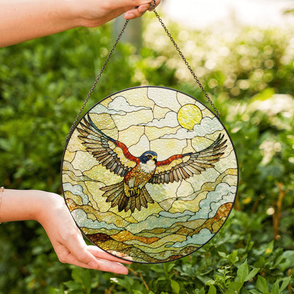 Flying hawk under sun stained glass bird suncatcher gift for dad