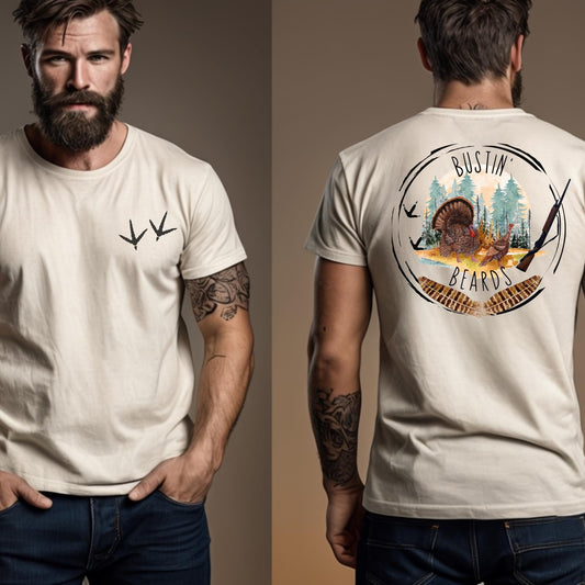 Bustin' Beards Turkey Hunter T-Shirt: Funny Outdoor Gift