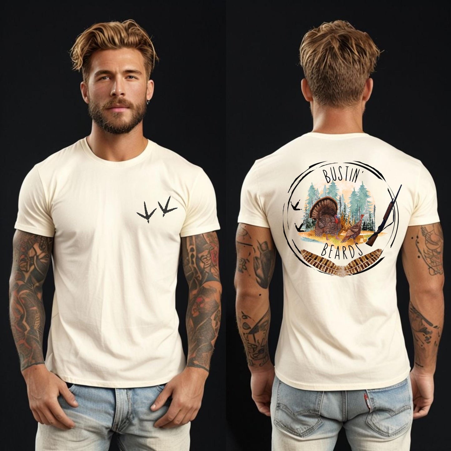 Bustin' Beards Turkey Hunter T-Shirt: Funny Outdoor Gift