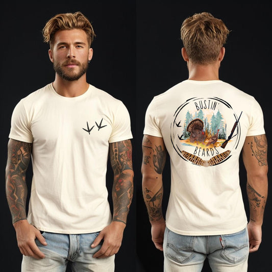 Bustin' Beards Turkey Hunter T-Shirt: Funny Outdoor Gift