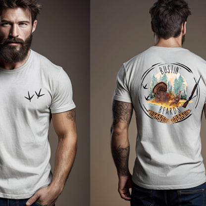 Bustin' Beards Turkey Hunter T-Shirt: Funny Outdoor Gift