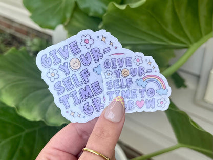 Give Yourself Time To Grow Waterproof Sticker, Mental Health Stickers, Handdrawn Art, Bestfriend Gifts, Positivity