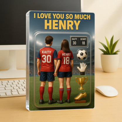 Personalized Soccer Action Figure Acrylic Block Plaque, Personalized Gift for Him, Her, Couple Gift for Soccer Lover, Anniversary Gift