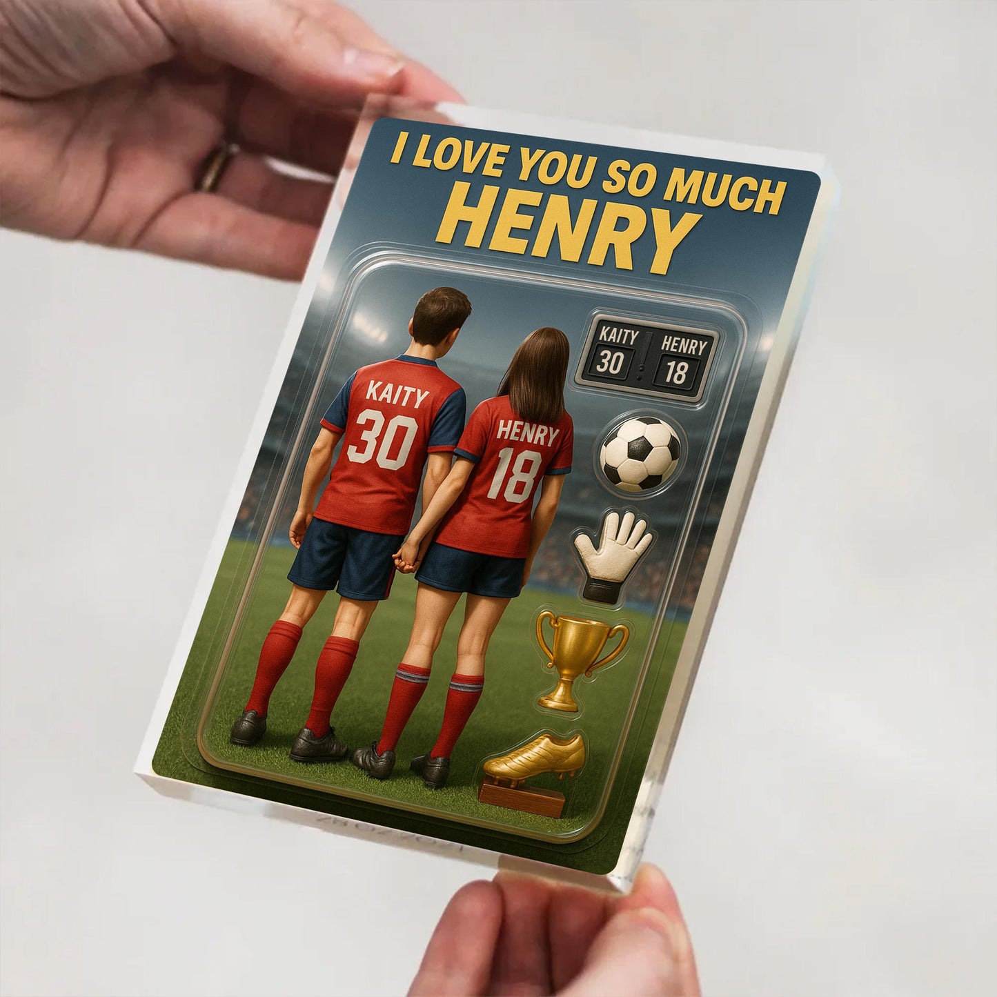 Personalized Soccer Action Figure Acrylic Block Plaque, Personalized Gift for Him, Her, Couple Gift for Soccer Lover, Anniversary Gift