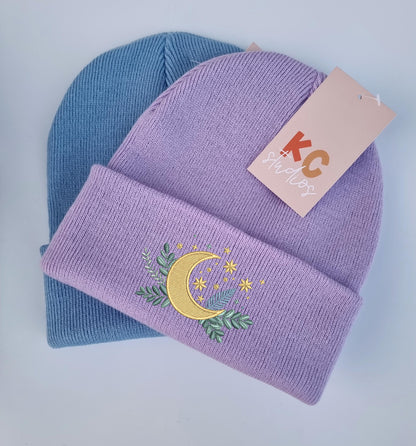 Celestial Moon Embroidered Beanie - Free Delivery - More Colours - Embroidery