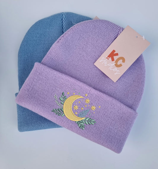 Celestial Moon Embroidered Beanie - Free Delivery - More Colours - Embroidery