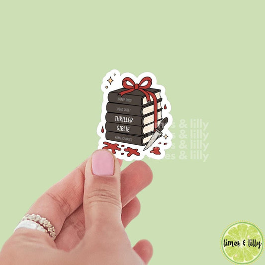Thriller Girlie Book Stack Vinyl Sticker | Kindle Stickers | Bookish Stickers | Water Bottle Stickers