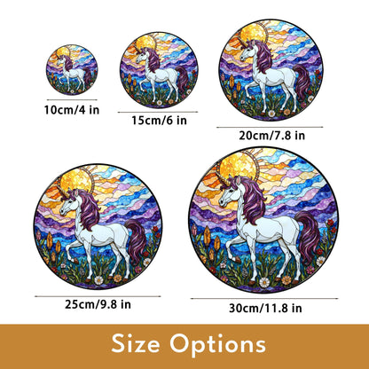 Opalescent unicorn in crystal bloom field iridescent stained glass window decor gift for fantasy lover