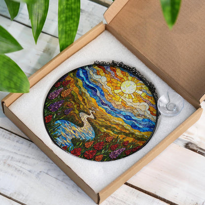 Colorful Mountain River Landscape Suncatcher Glass Art for Nature Lover Gift