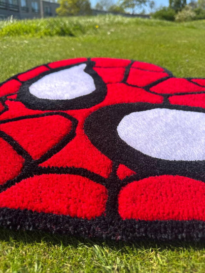 Handmade Heart Spider Rug: Tufted Acrylic Yarn, Superhero Decor