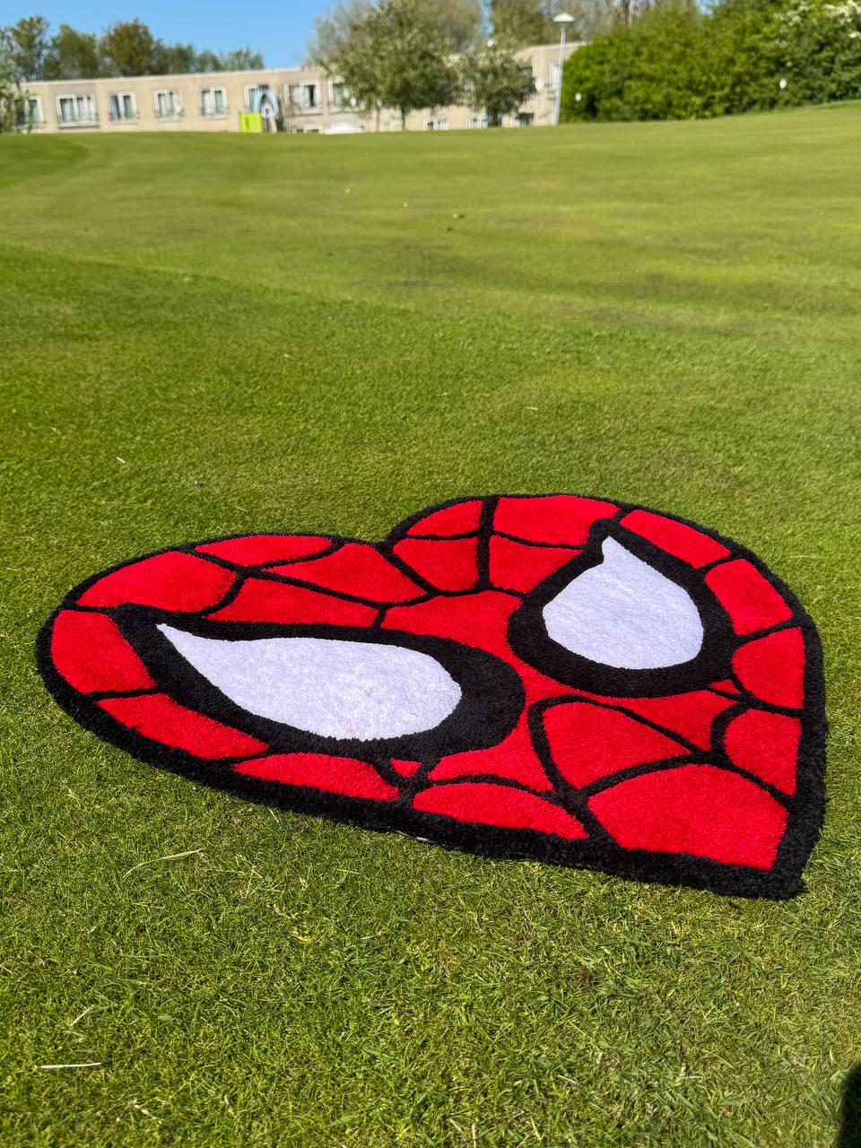 Handmade Heart Spider Rug: Tufted Acrylic Yarn, Superhero Decor