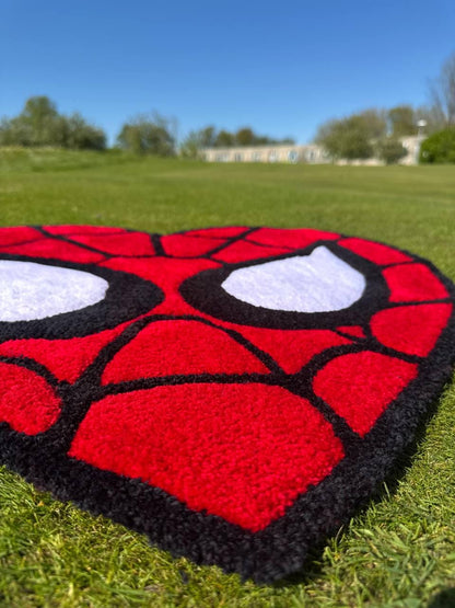 Handmade Heart Spider Rug: Tufted Acrylic Yarn, Superhero Decor
