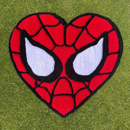 Handmade Heart Spider Rug: Tufted Acrylic Yarn, Superhero Decor