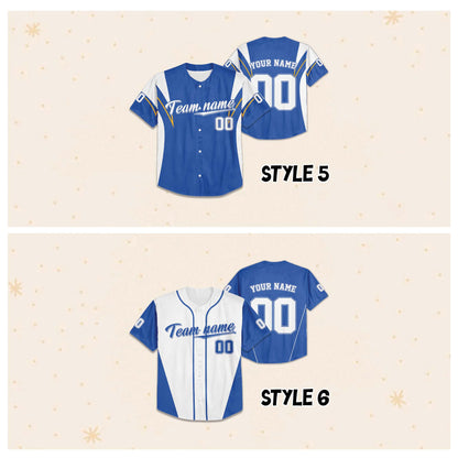 Custom White Blue Collection Baseball Jersey, Personalized Name Number Sports Team Uniform Jerseys Gifts for Men Women Kids Toddler Fan