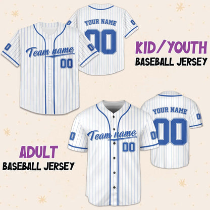 Custom White Blue Collection Baseball Jersey, Personalized Name Number Sports Team Uniform Jerseys Gifts for Men Women Kids Toddler Fan